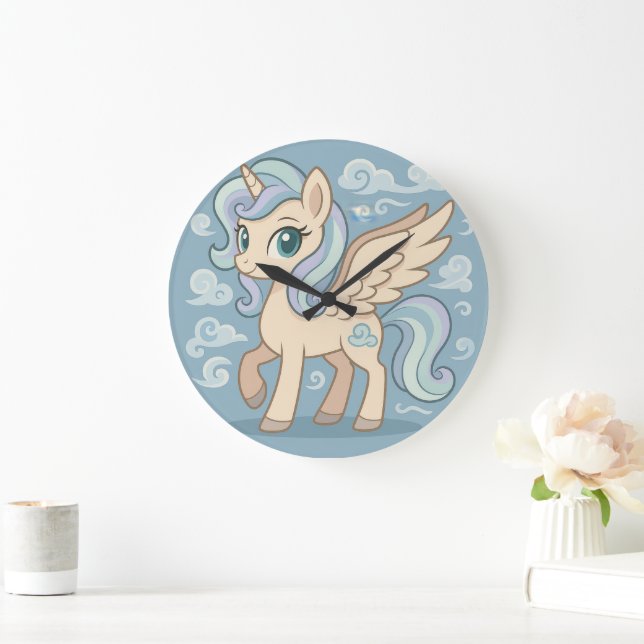 Whimsical Flygande Pony Väggtimme – Söt Pastell Pe Stor Klocka (Hem)