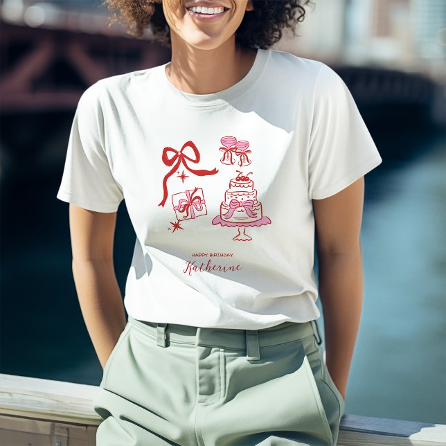 Whimsical Födelsedag Handritade Röda Rosa Klotter  T Shirt (Skapare uppladdad)