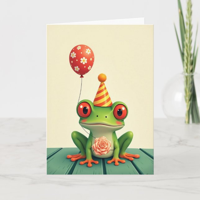 Whimsical Födelsedags Groda Kort (Framsida)