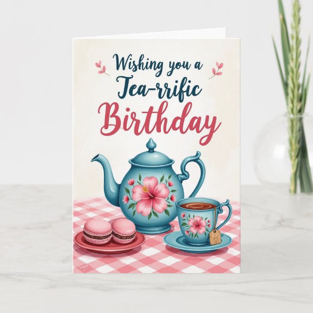 Whimsical Födelsedags Teacup-kort Kort (Framsida)