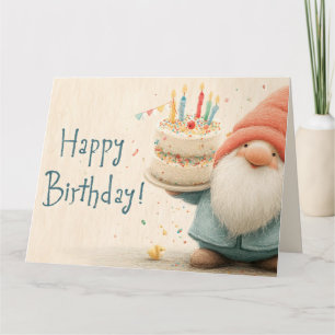 Whimsical Födelsedagsgratulation: Tomte som håller Kort