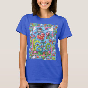 WHIMSICAL FOLK ART BIRD, VALENTINE HEARDEN GARDEN T SHIRT