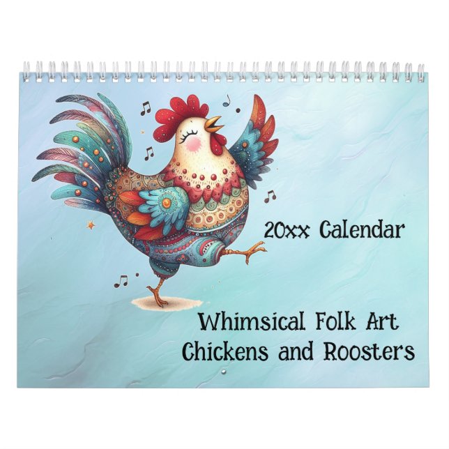 Whimsical Folk Art Chickens and Tuppar Calendar Kalender (Omslag)