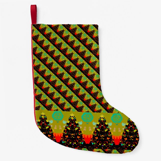 Whimsical Folk Art Christmas Tree Fun Liten Julstrumpa (Framsidan)