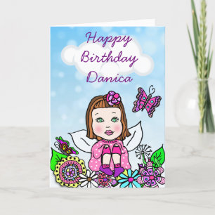 Whimsical Folk Art Fairy Girl Grattis på födelseda Kort