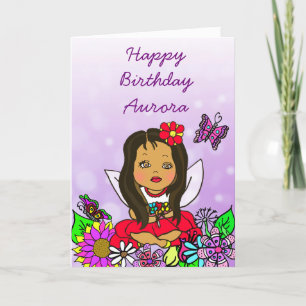 Whimsical Folk Art Fairy Girl Grattis på födelseda Kort