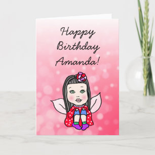Whimsical Folk Art Fairy Girl Grattis på födelseda Kort