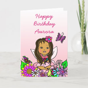 Whimsical Folk Art Fairy Girl Grattis på födelseda Kort