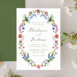 Whimsical Folk Art Floral Wedding Inbjudningar