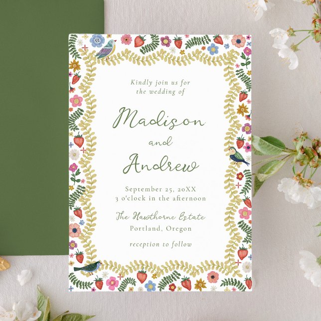 Whimsical Folk Art Floral Wedding Inbjudningar (Skapare uppladdad)