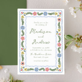 Whimsical Folk Art Floral Wedding Inbjudningar