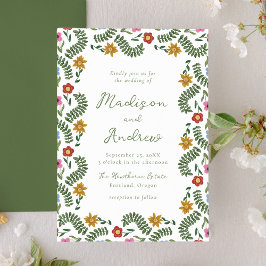 Whimsical Folk Art Floral Wedding Inbjudningar