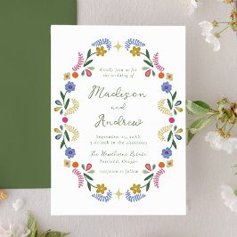 Whimsical Folk Art Floral Wedding Invitation Inbjudningar