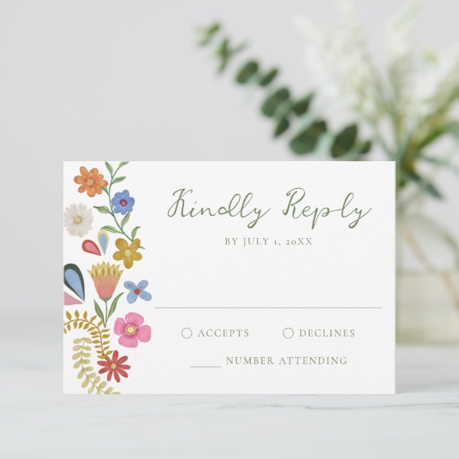 Whimsical Folk Art Floral Wedding OSA Kort (Stående Fram)