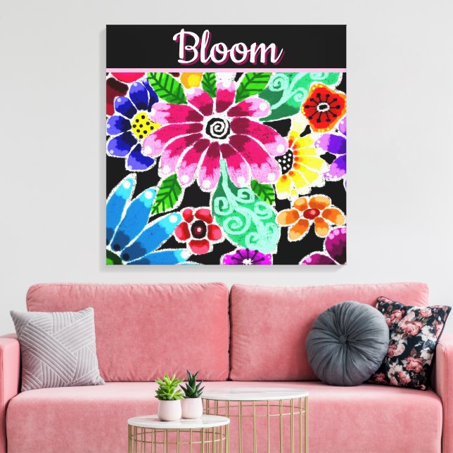 Whimsical Folk-Art Flowers Floral Personalized Canvastryck (Insitu (Vardagsrum))