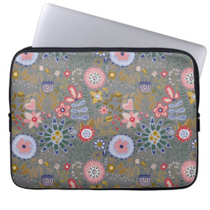 Whimsical Folk Art Flowers Grått Laptop Fodral