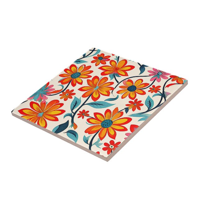 Whimsical Folk Art Flowers Kakelplatta (Sidan)
