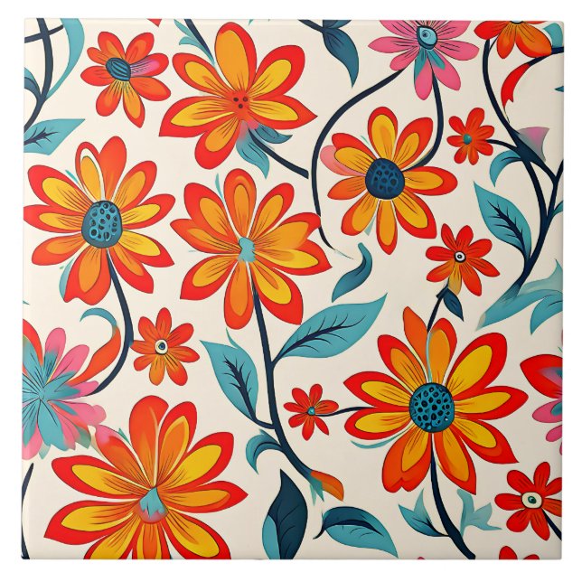 Whimsical Folk Art Flowers Kakelplatta (Framsidan)