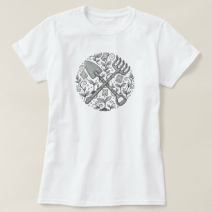 Whimsical Folk-Art Garden Verktyg VITE ENDAST T- T Shirt