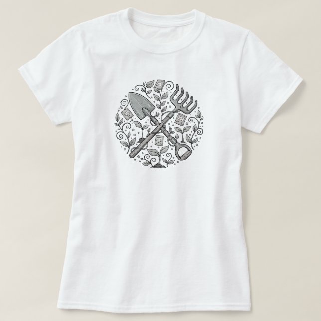 Whimsical Folk-Art Garden Verktyg | VITE ENDAST T- T Shirt (Design framsida)