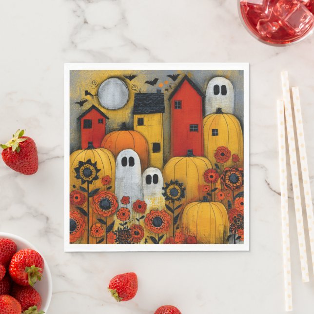 Whimsical Folk Art Halloween-lapp Pappersservett (Insitu)