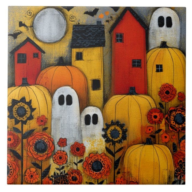 Whimsical Folk Art Halloween-plåster Kakelplatta (Framsidan)
