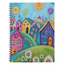 Whimsical Folk Art Hus Anteckningsbok