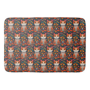 Whimsical Folk Art Katt och Blommor Badrumsmatta