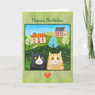 Whimsical Folk Art Katter Anpassad meddelande föde