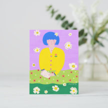 Whimsical Folk Art Läsande Flicka Färgrik