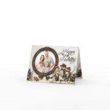 Whimsical Folk Art Snömän Jul Fotokort