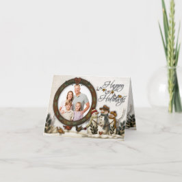 Whimsical Folk Art Snömän Jul Fotokort Helgkort