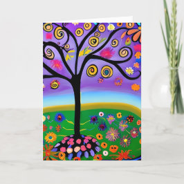 Whimsical Folk Art Stil Träd Blank Kort