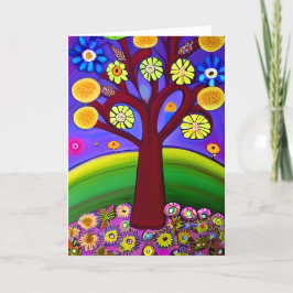 Whimsical Folk Art Stil Träd | Ni tänker er Kort
