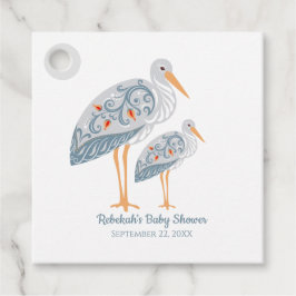Whimsical Folk Art Stork | Babyskor Gåvor Etiketter