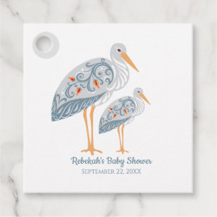 Whimsical Folk Art Stork Babyskor Gåvor Etiketter