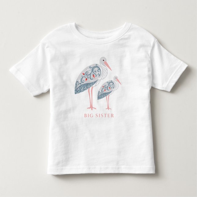 Whimsical Folk Art Stork | Stor syster T Shirt (Framsida)