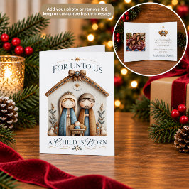 Whimsical Folk Art Style Julkort för Nativity Tack Kort