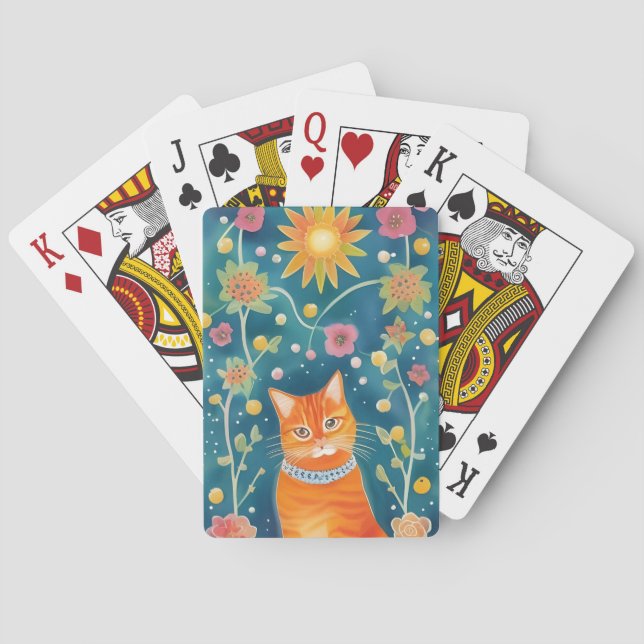 Whimsical Folk Art Tabby katt Casinokort (Baksidan)