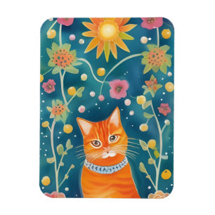 Whimsical Folk Art Tabby katt Magnet