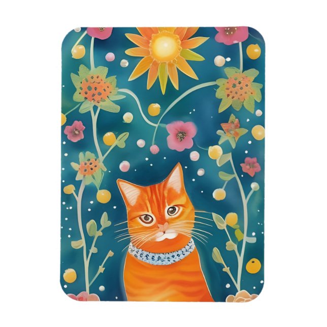 Whimsical Folk Art Tabby katt Magnet (Vertikal)