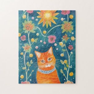Whimsical Folk Art Tabby katt Pussel