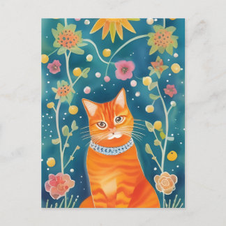 Whimsical Folk Art Tabby katt Vykort