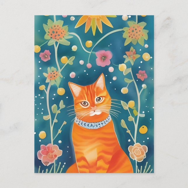 Whimsical Folk Art Tabby katt Vykort (Framsida)