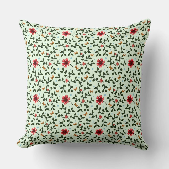Whimsical Folk Blommönster Fjäril  Kudde (Framsida)