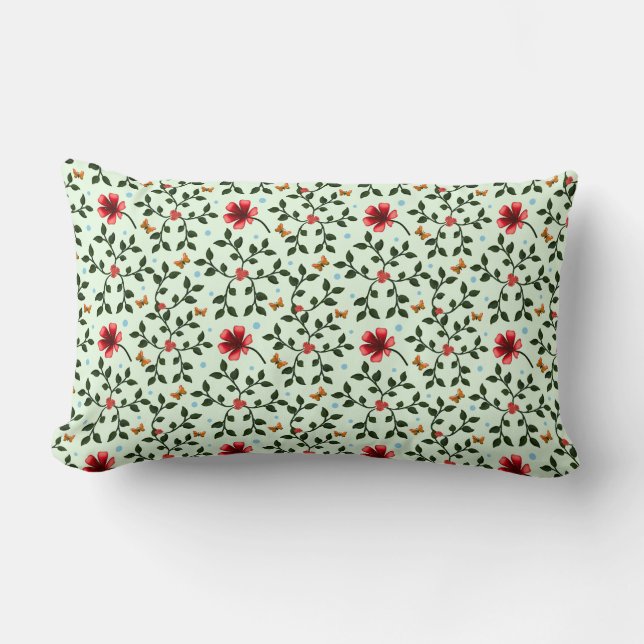 Whimsical Folk Blommönster Fjäril  Lumbarkudde (Framsida)