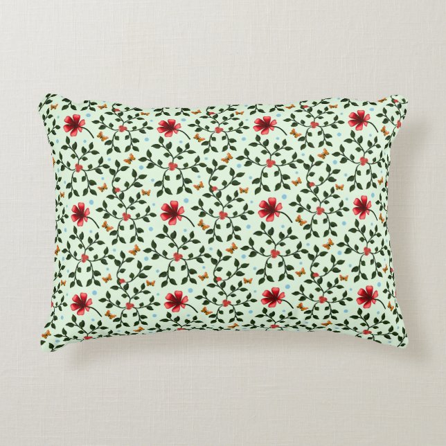 Whimsical Folk Blommönster Fjäril  Prydnadskudde (Framsidan)