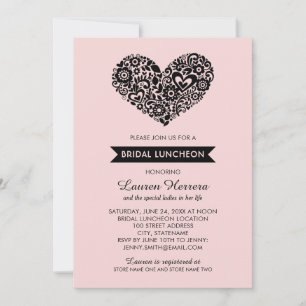 Whimsical Folk Hjärtat Rosa Bröllops Luncheon Inbjudningar