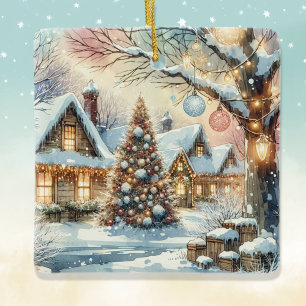 Whimsical Folk Village Personlig jul Julgransprydnad Keramik