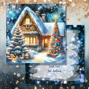 Whimsical Folk Village Personlig jul Julkort